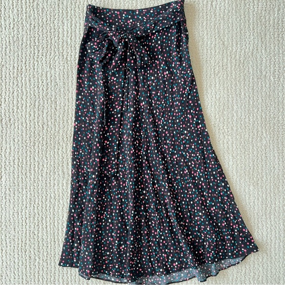 DIANE VON FURSTENBERG Confetti Dots Black Midi Skirt Tie Waist 2 - Picture 8 of 11